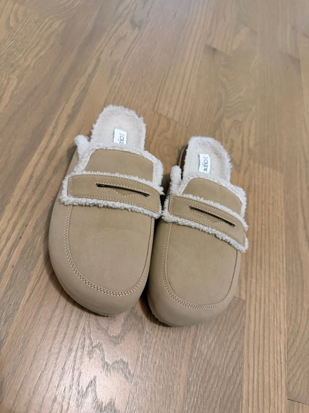 J. Crew Tan Suede Shearling-Trim Slip-On Mules
